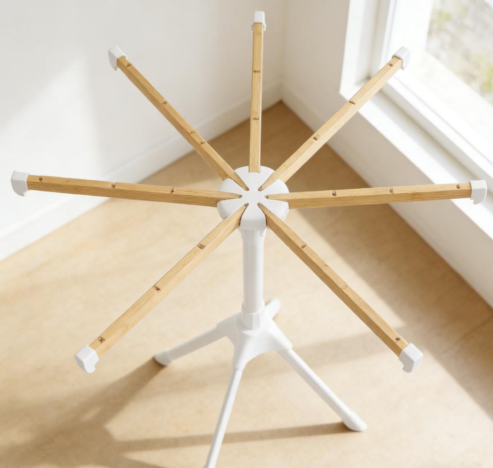 Free-Standing Foldable Metal Tripod Clothes Drying Rack with Bamboo Rods (set of three) - Image 2