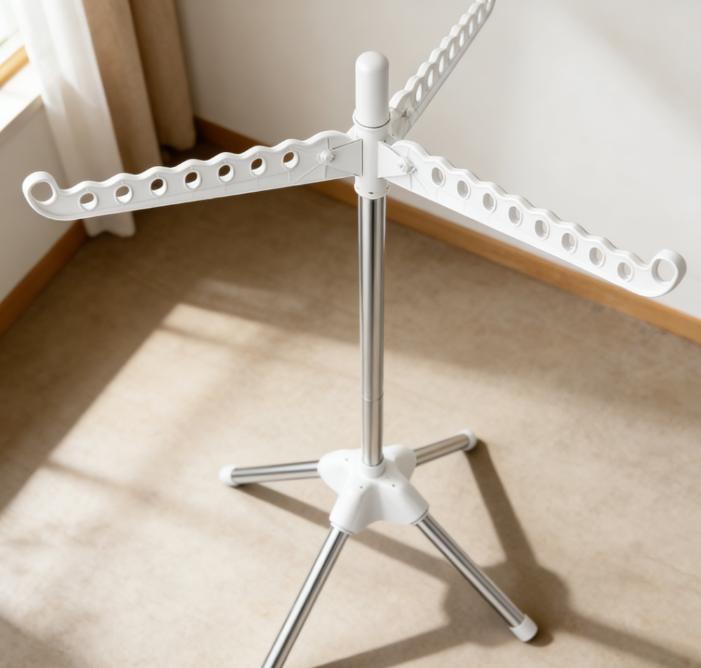 1-Layer Free Standing Rotatable Foldable Tripod Clothes Drying Rack (set of one) - Image 2
