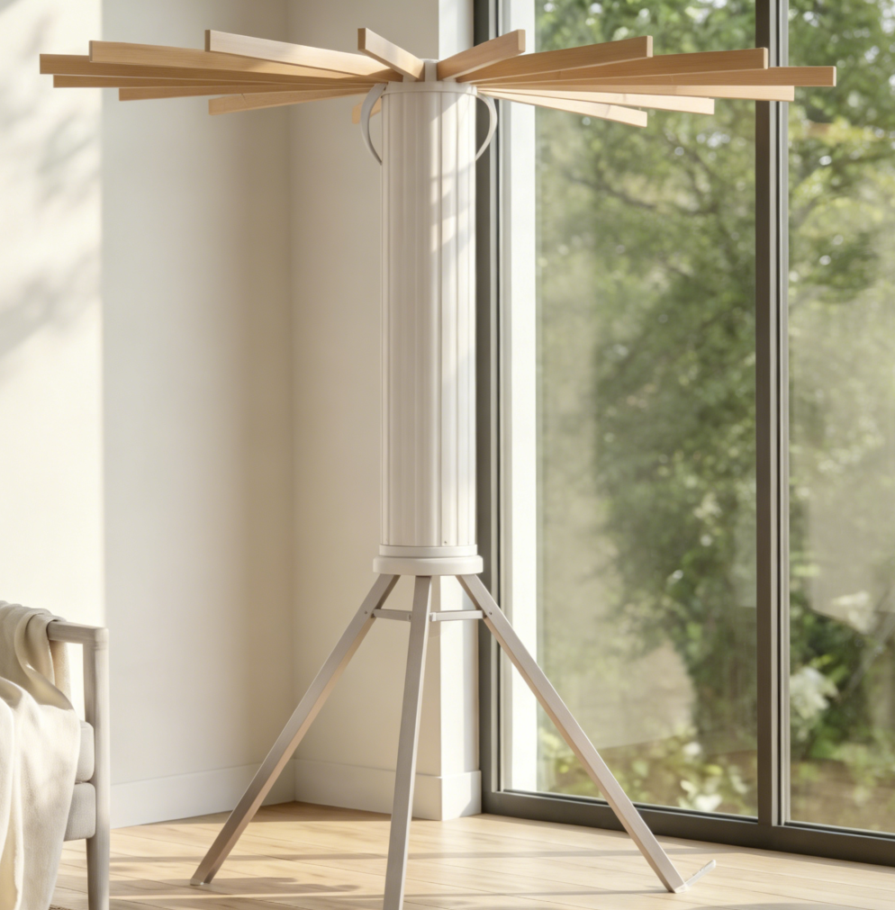 Foldable Tripod Clothes Drying Rack with Wooden Rods and Aluminium Legs (set of three) - Image 2