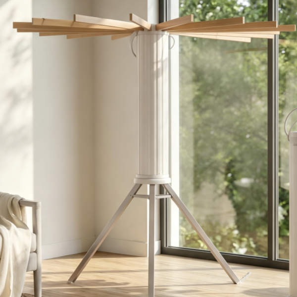 Foldable Tripod Clothes Drying Rack with Wooden Rods and Aluminium Legs (set of three)
