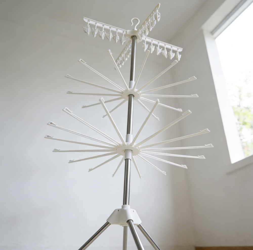 3-Tier Collapsible Tripod Clothes Drying Rack with Clips (set of one) - Image 2