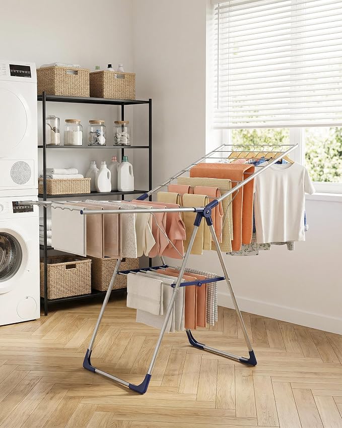 Two-Tier Foldable Bamboo Clothes Drying Rack