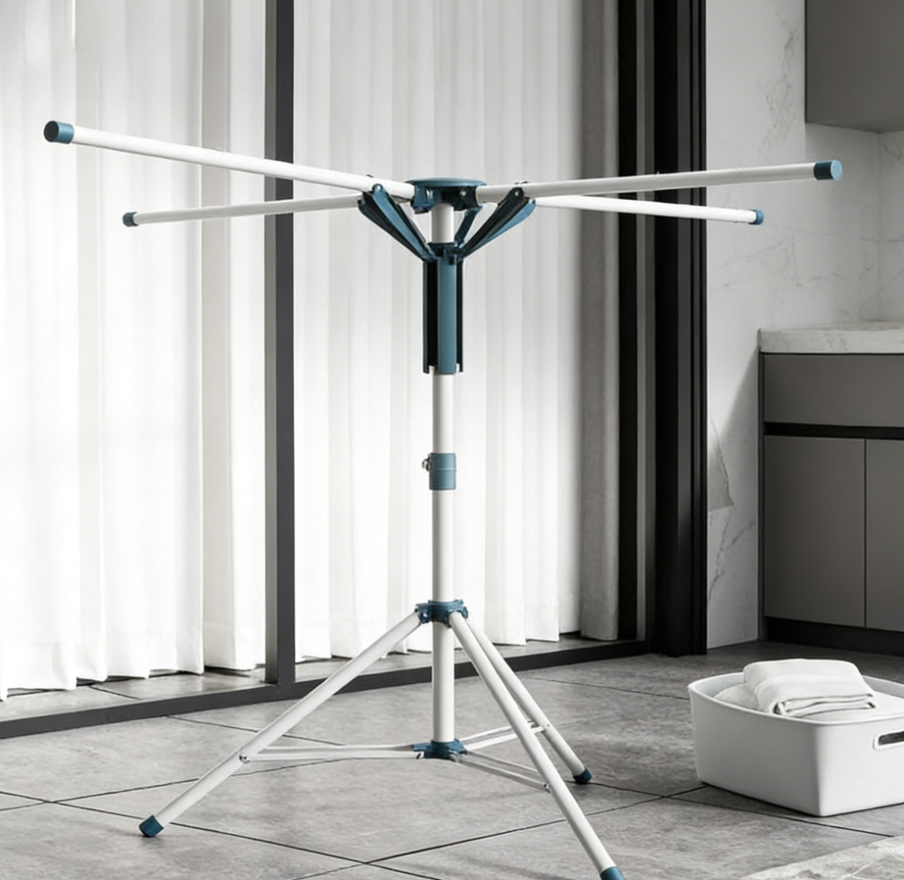 Portable Height-Adjustable Tripod Clothes Drying Rack with Clips (set of three) - Image 2